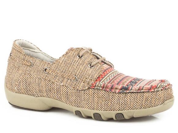 Roper Shoes - Roper Driving Moccasin Fair Isle Aztec Lace Up Round Toe Leather Tan 5.5